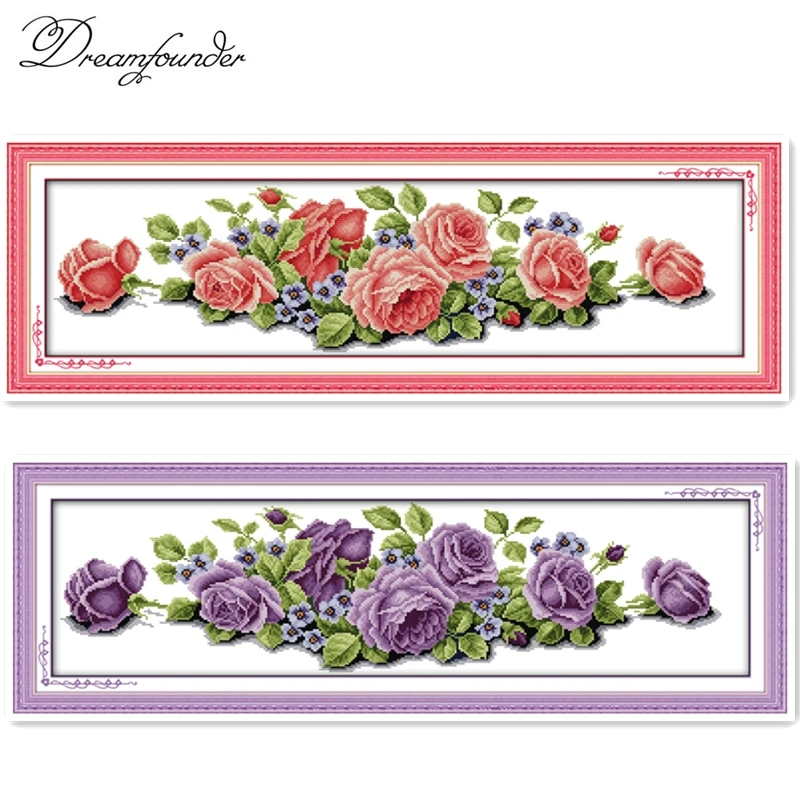 Long edition roses cross stitch kit aida 14ct 11ct count printed canvas stitches embroidery DIY handmade needlework