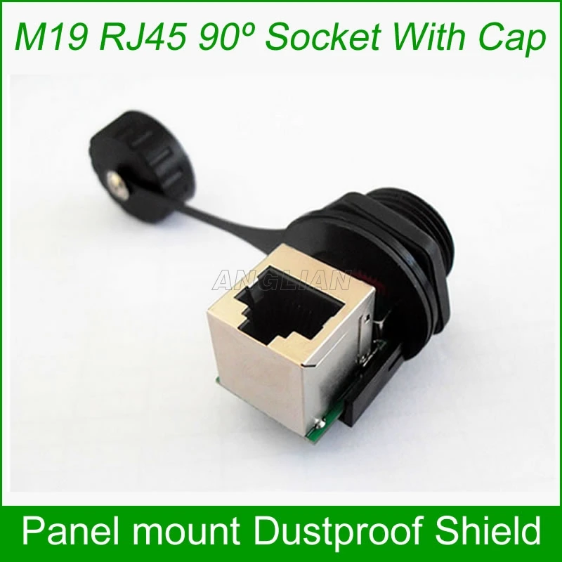 

90 degree waterproof RJ45 female connector 8P8C Female network cable Socket M19 Front panel mount Dustproof Connector 10 units