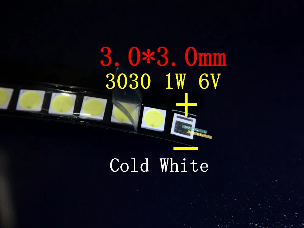 

500PCS/Lot 3030 SMD LED Beads 1W 6V Cold White 70LM 140mA For TV Backlight 3.0*3.0mm