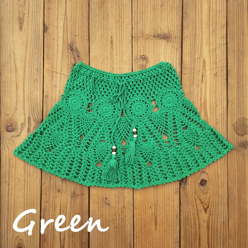 8 Color Hand Crochet Florens Skirt Women Sexy Beach cover up Skirt Boho Style elastic waistband