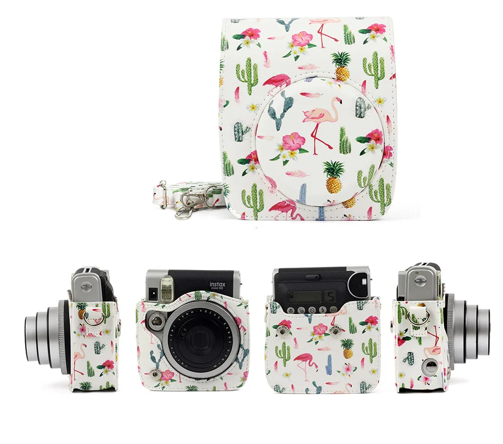 FUJIFILM Instax Mini 90 Neo Classic Camera Case PU Leather Shoulder Strap Camera Bag Crystal PVC Protective Carry Cover
