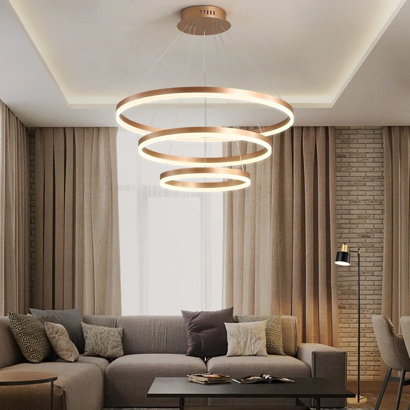 gold led Lamparas pendant light fixtures for study reading room office led commercial lighting 1-3 pcs led ring pendant lamps