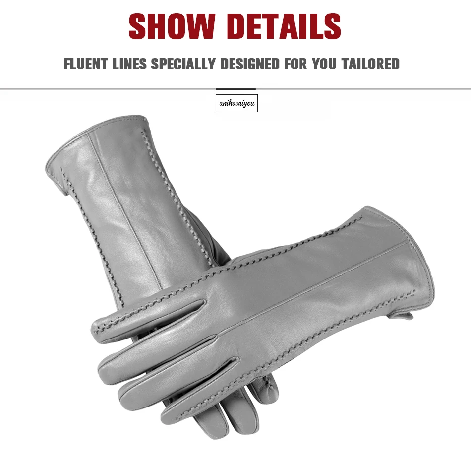 White Leather Women's Gloves, Genuine Leather, Cotton Lining Warm, Fashion Leather Gloves, Warm Winter Gloves -2226