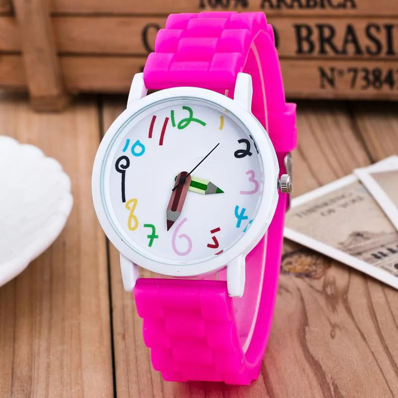 Nouvelles montres en Silicone pour enfants, montre-bracelet à Quartz avec pointeur crayon pour écoliers, cadeau