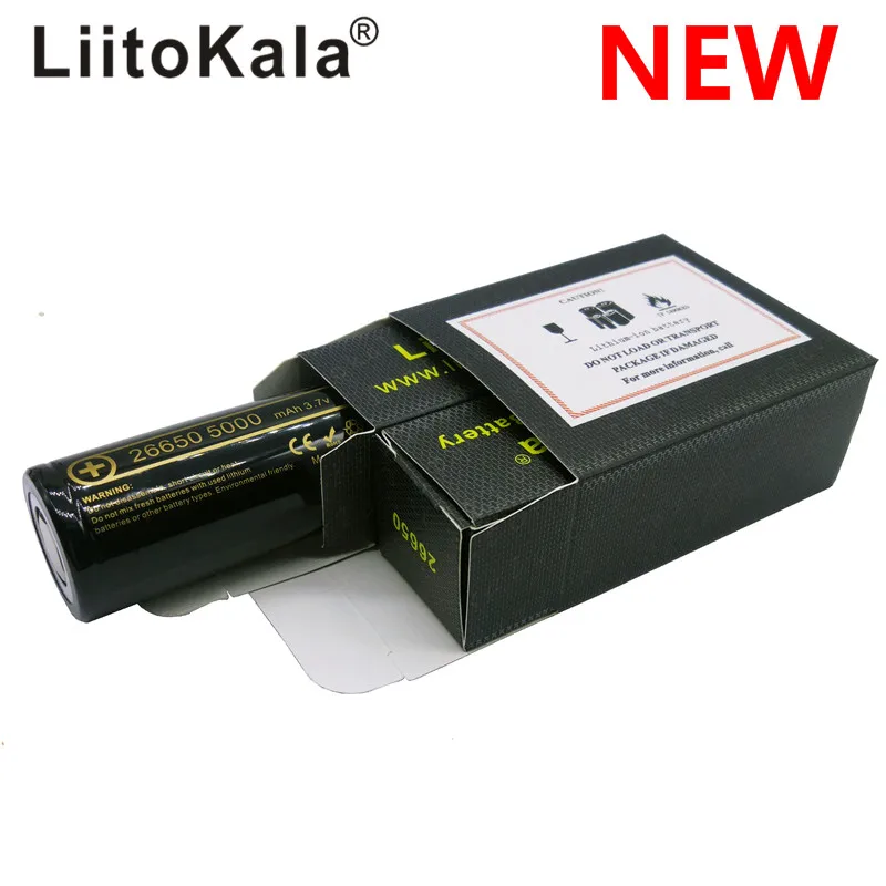 LiitoKala-Batería de litio recargable para linterna nueva, pila de 3,7V, 5000 mAh, en color negro, modelo 26650-50A, lii-50A, HK, disponible de 1-18 uds.