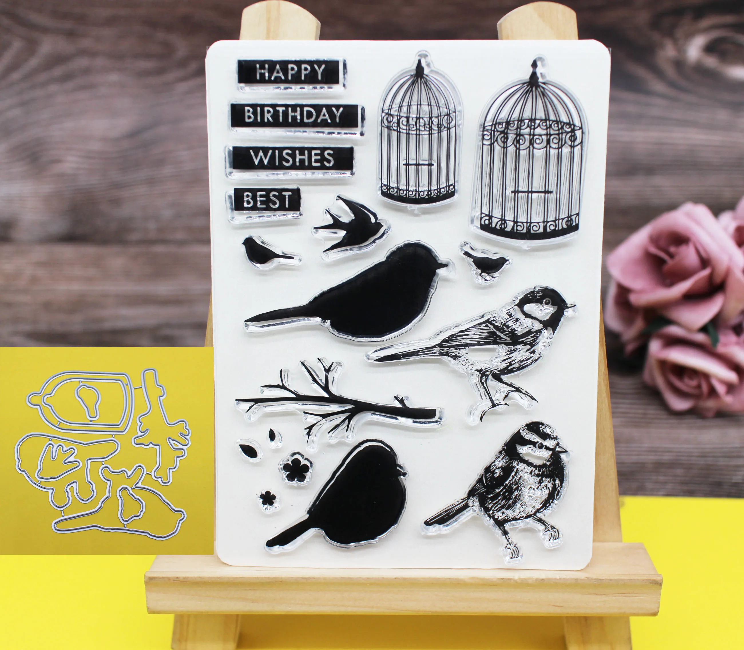 Bird cage Metal Cutting Dies Sparrow Clear stamps&die set for Scrapbooking Album Paper Card Embossing craft letter stamps