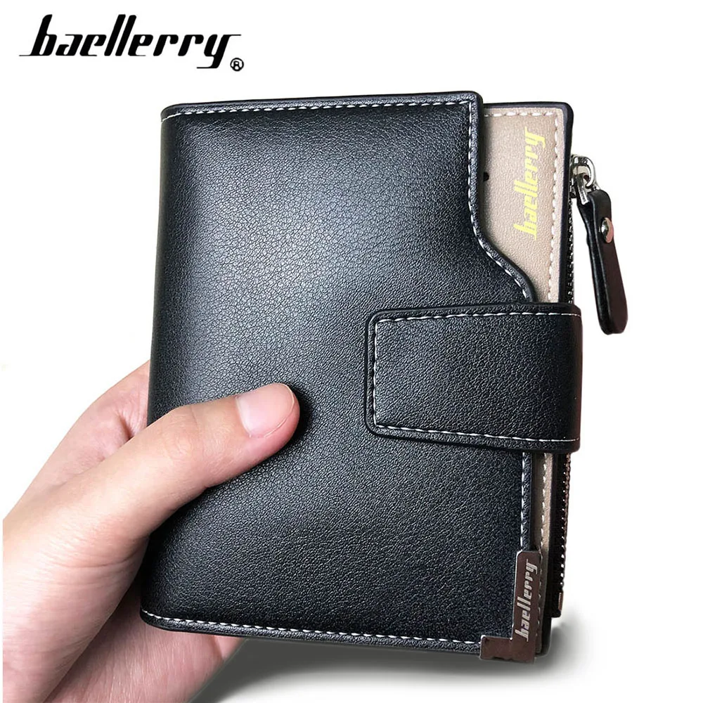 Baellerry Business Men Wallets PU Leather Short Zipper Card Photo Holder Style Casual Male Wallets Luxury Men Purses