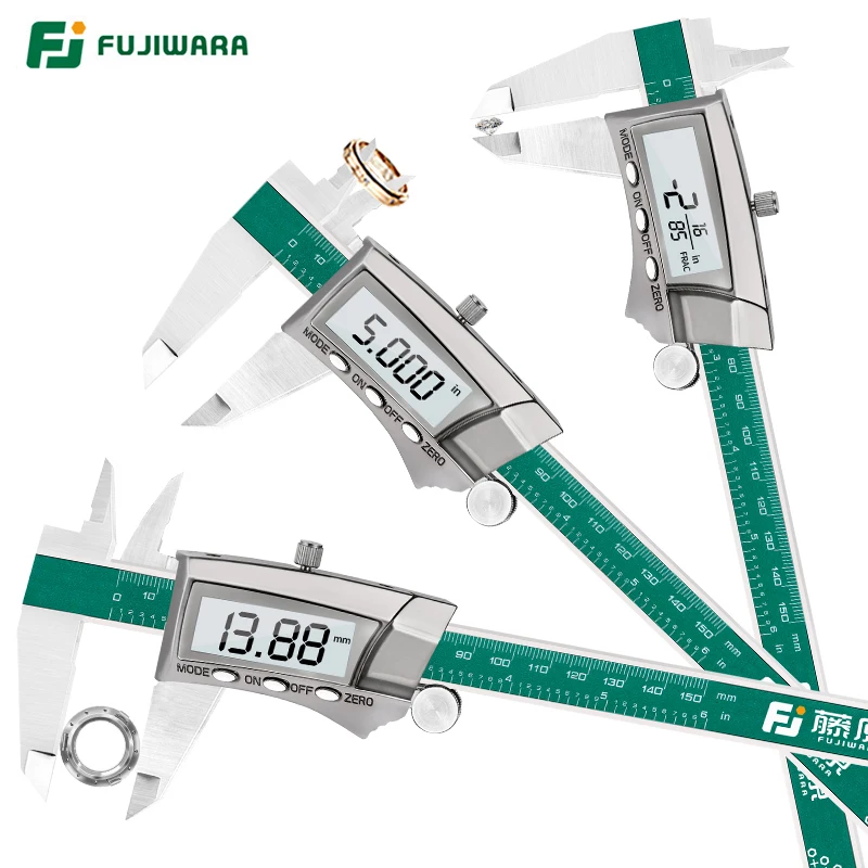 FUJIWARA 0-150mm Digital Display Stainless Steel Caliper  1/64 Fraction/MM/Inch LCD Electronic Vernier Caliper