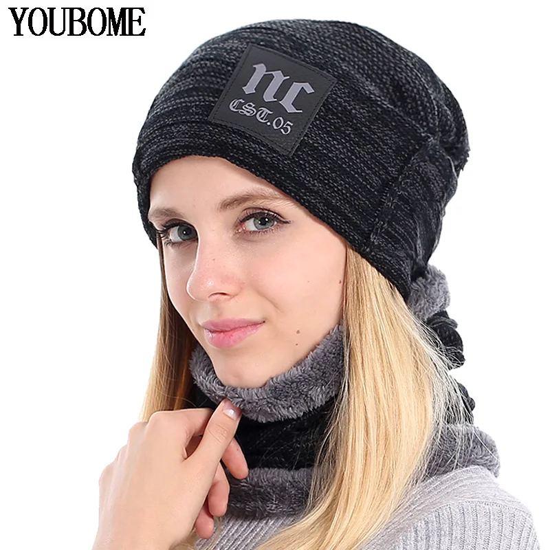 YOUBOME Fashion Winter Beanie Knitted Hat Scarf Female Winter Hats For Women Men Skullies Beanies Baggy Girls WarmThicken Caps