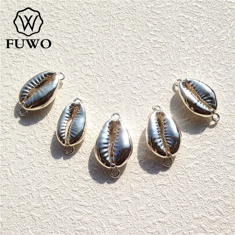 

FUWO Natural Cowrie Shell Connector Pendants Silver Plated Money Shell Charms Fashion Coastal Jewelry Making Wholesale PD517