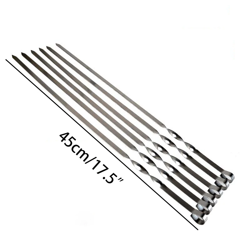 4/6/10/12pcs 45cm Stainless Steel Shish Kabob Skewers BBQ Grilled Skewers Metal Barbecue Needle Barbecue Skewers with Tip Handle