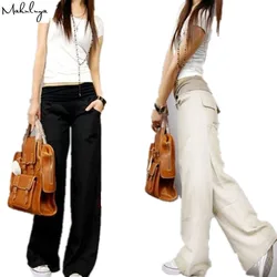 Makuluya Women 2024 Better Linen FREEOEM Elastic Waist All-Match Wide Leg Casual Top Straight Pants Comfortable Loose Trousers
