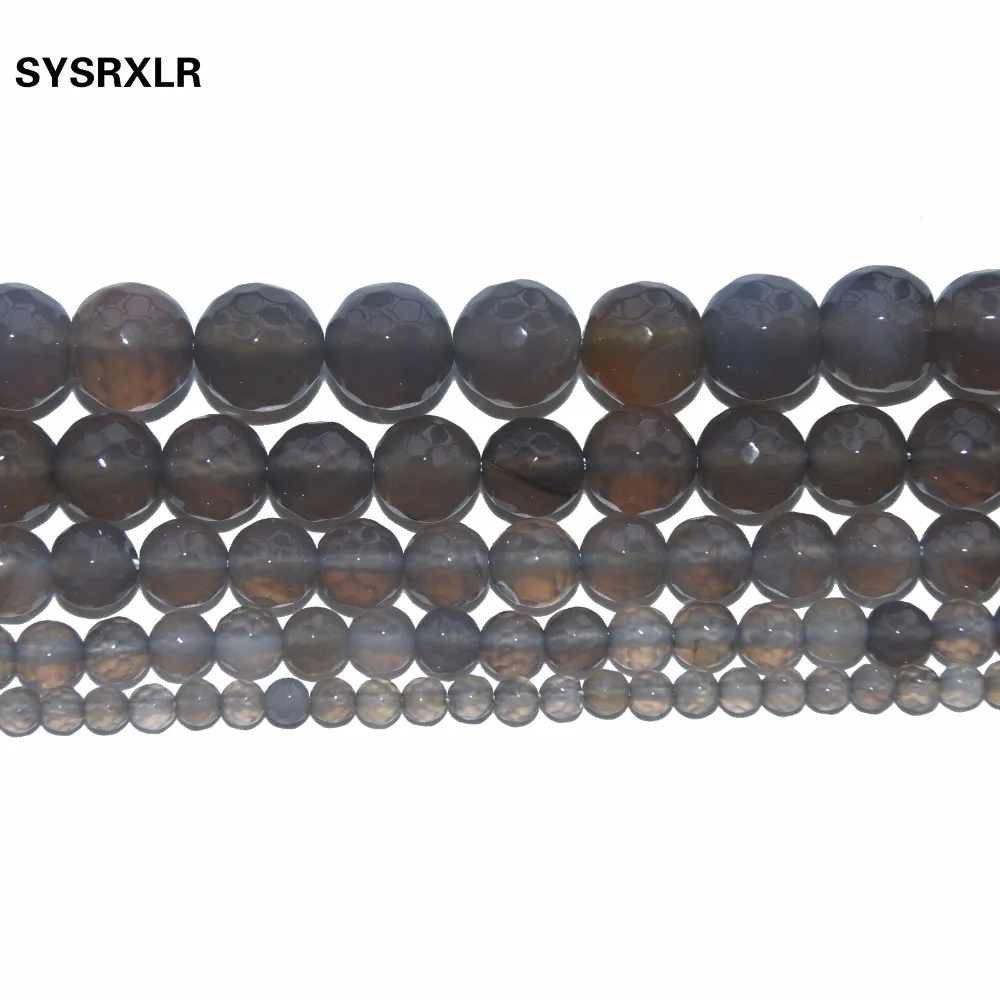 Wholesale Charm Faceted Gray Agat Natural Stone Beads For Jewelry Making DIY Bracelet Necklace 4 6 8 10 12 MM Strand 15.5'' image 3