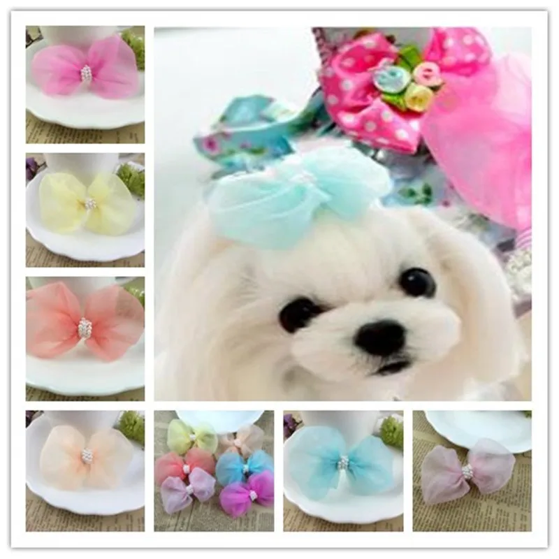 Dogs Hair Accessory Handmade pearl snow yarn Bowknot hairpin Pet Cats  Grooming Clips  Princess yarn flower Hairpin