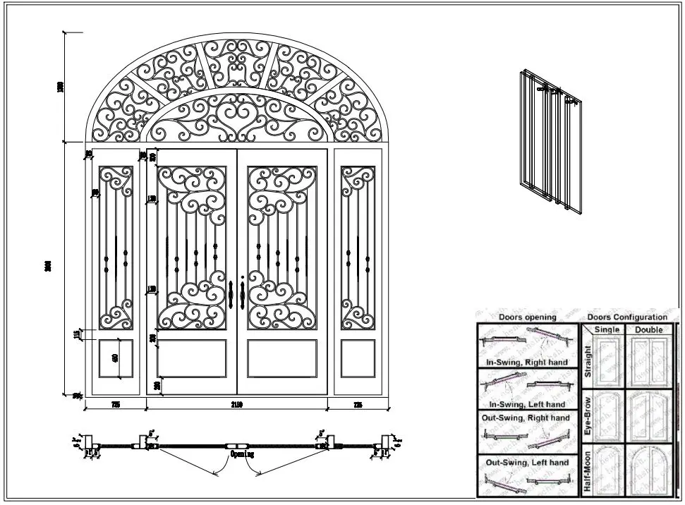 Porta de metal porta de ferro forjado decoração da porta