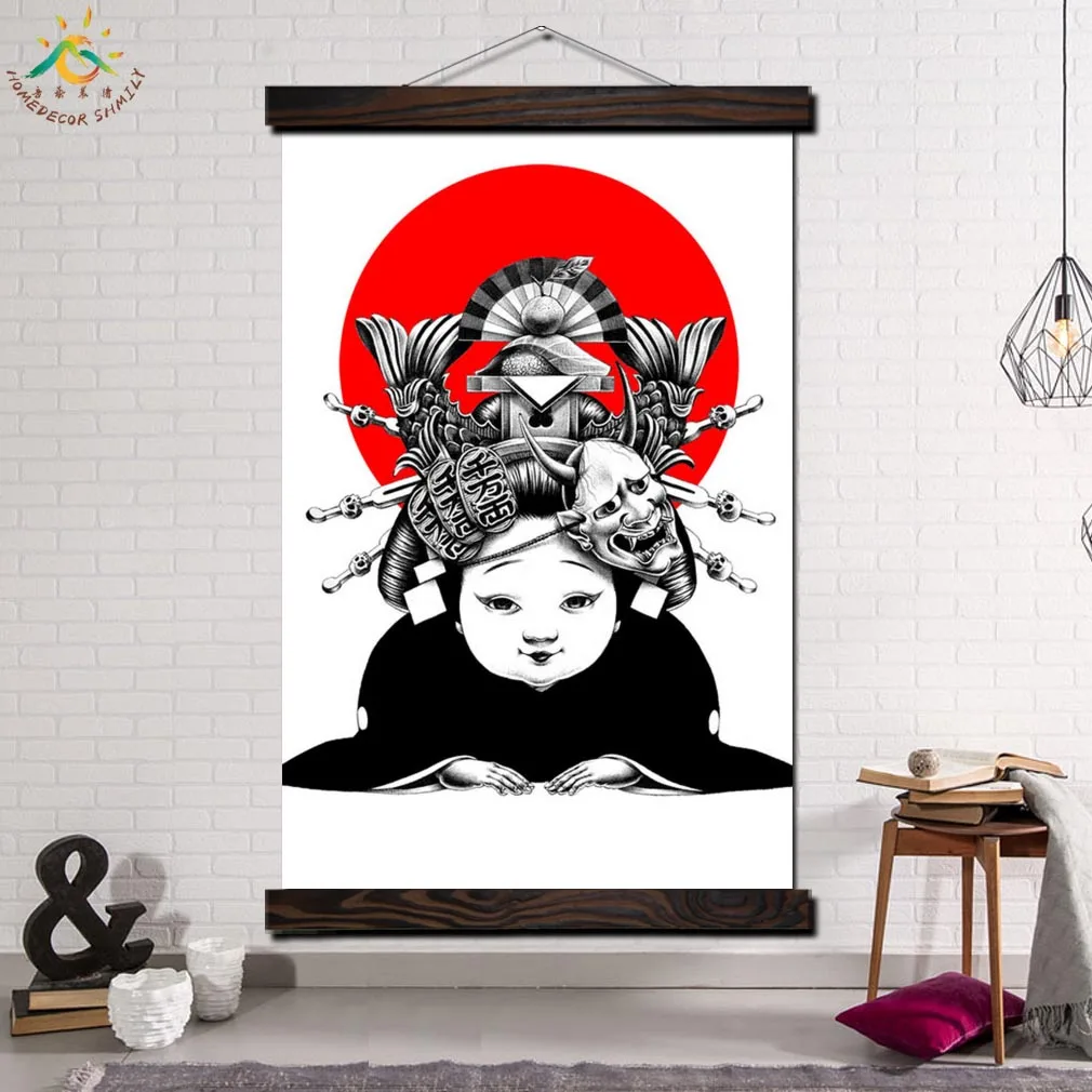 Japanese Kimono Woman Modern Wall Art Print And Poster Frame Hanging Scroll Canvas Painting Decorative Picture