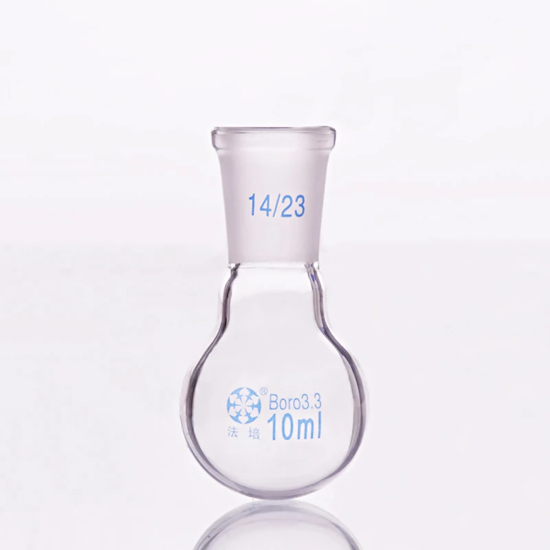 Boca padrão única Frasco de fundo redondo, 5ml-100ml-250ml e junta 14 23, vidro borosilicato