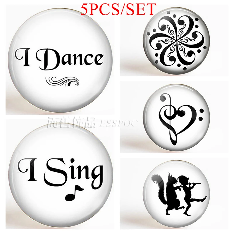 5PCS/SET I Dance , I Sing Music Quote 25 MM Glass Cabochon Dome Jewelry Fashion Handmade Making Pendant DIY Women Gifts