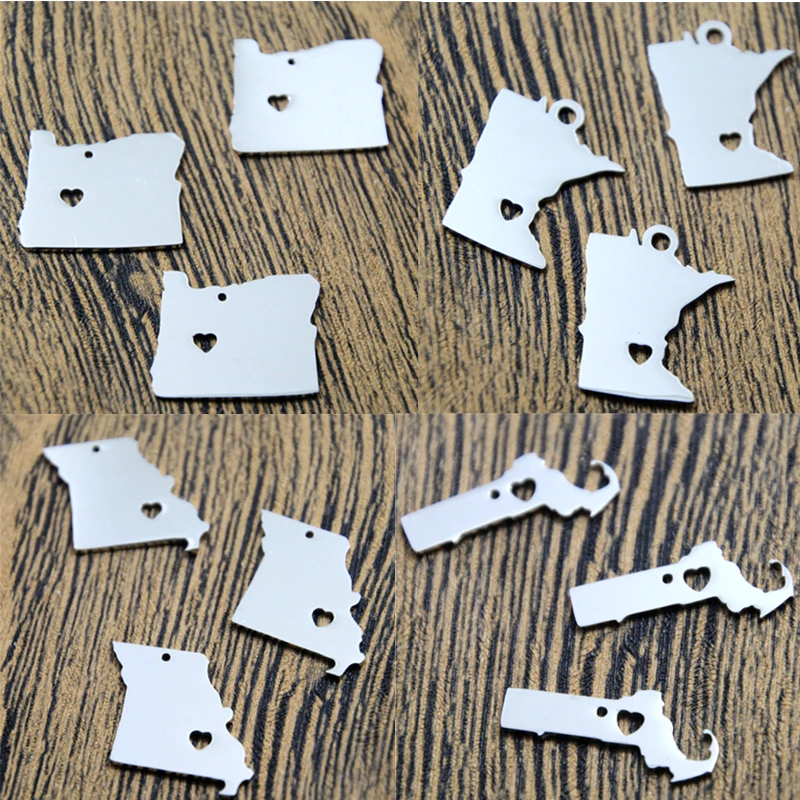 5pcs/lot US State map charm silver tone California Mhigan Maryland Montana Vermont Oregon Ohio Massachusetts Kansas Colorado