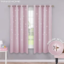 MAKEHOME Hollow Stars Blackout Curtains for Kids Bedroom Living Room Three Layers Fabrics Window Curtains Home Decor Stars Tulle