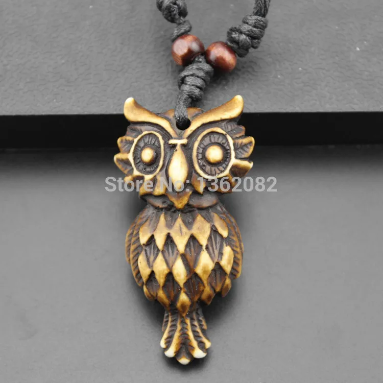 New Arrival Imitation YAK BONE Carved Tribal totem Owl Pendants Necklace Gifts MN445