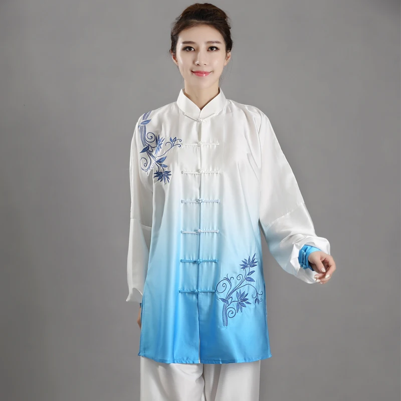 Chinese Tai Chi Uniform Men Embroider Gradient Wushu Martial Arts Sets Women Morniong Kung Fu Clothing Taiji Suit Exercise