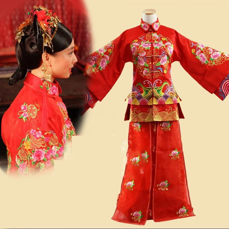 

Republican Period Qing Dynasty Princess Bride Costume Hanfu Traditional Chinese Wedding Costume Stage Performance Xiu He Fu