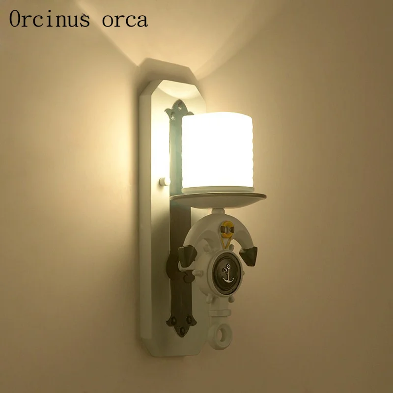 Mediterranean creative white wall lamp living room children bedroom bedroom bedside lamp modern ship rudder  LED wall lamp