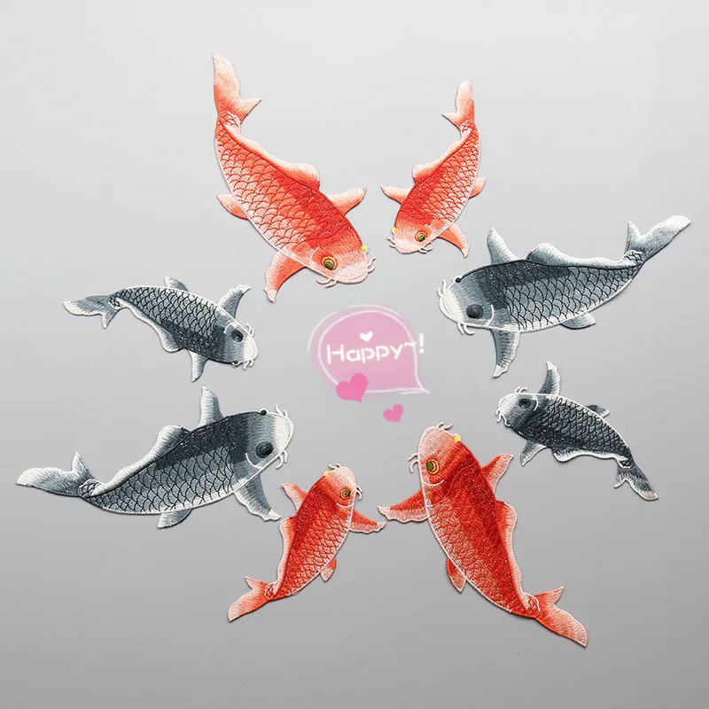 Embroidery red carp without adhesive patch clothing design DIY custom decorative accessories hand sewing golden fish patch