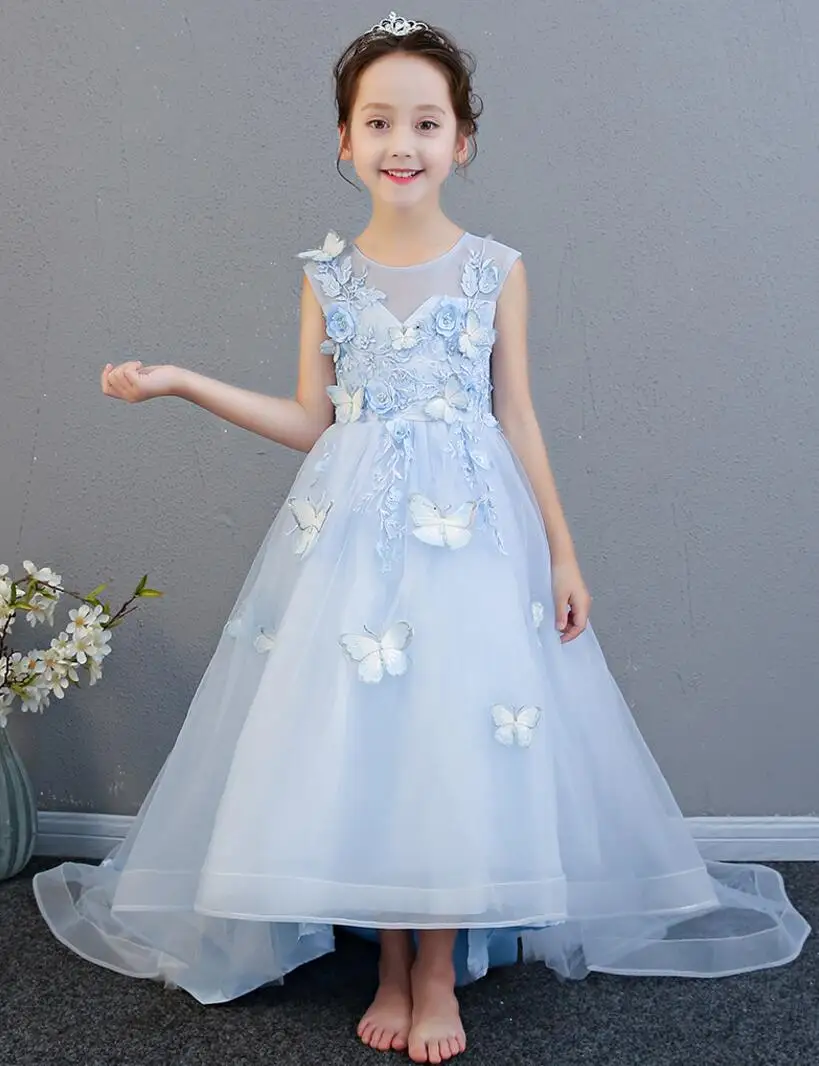 

Elegant Kids Summer Dress Butterfly Appliques Flower Girls Dress Pageant Party Wedding Ball Gown Girl Prom Princess Formal Dress