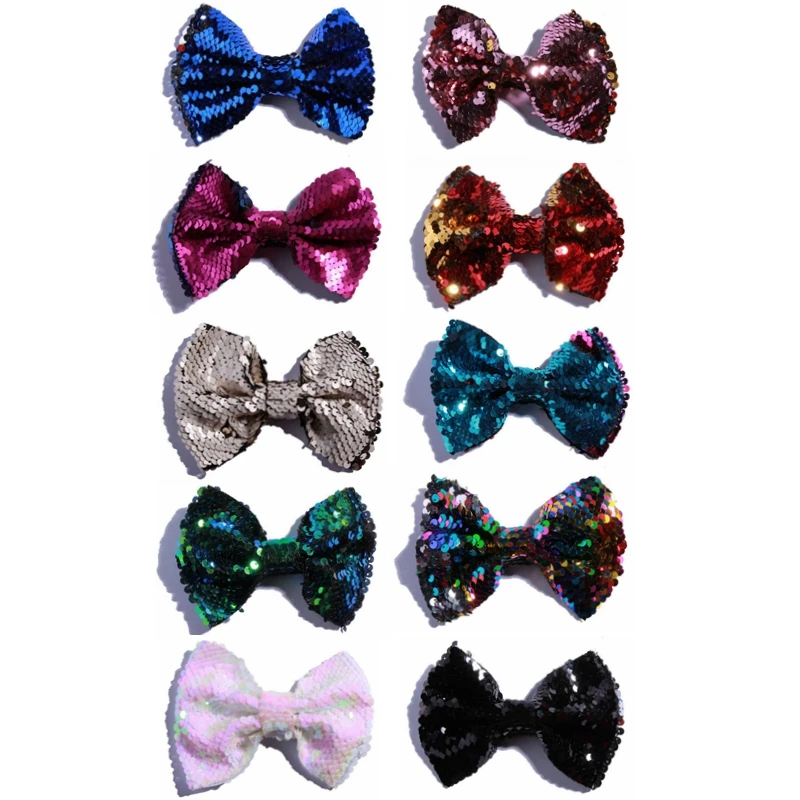 

120PCS 13CM Newborn Luxurious Shiny Bowknot Bow For Headwear Sequin Bows For Women Hair U Pick