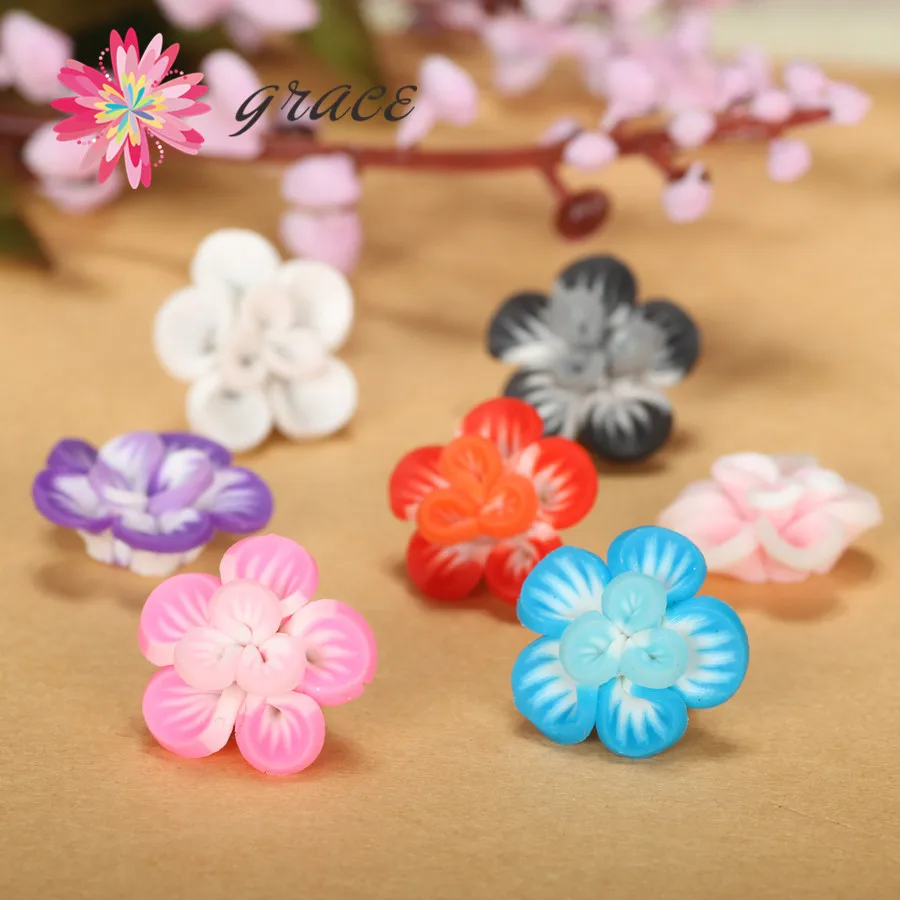 20pcs/lots 15mm clearance sale Polymer Clay Flower Beads For Jewelry Making Cell Phone Case Cup Creative Decoration Accessories