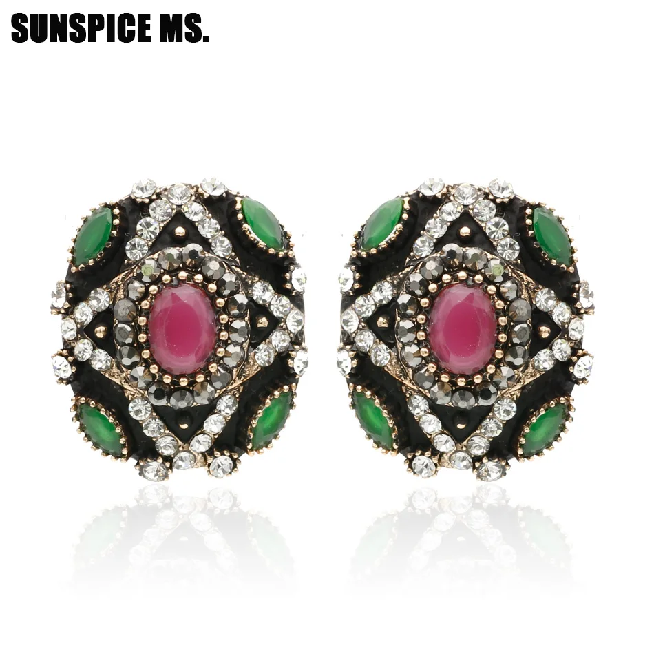 Sunspciems Vintage Turkish Clips Earrings for Women Resin Retro Gold Color Indian Jewelry Ethnic Bohemia Bride Earrings Bijoux