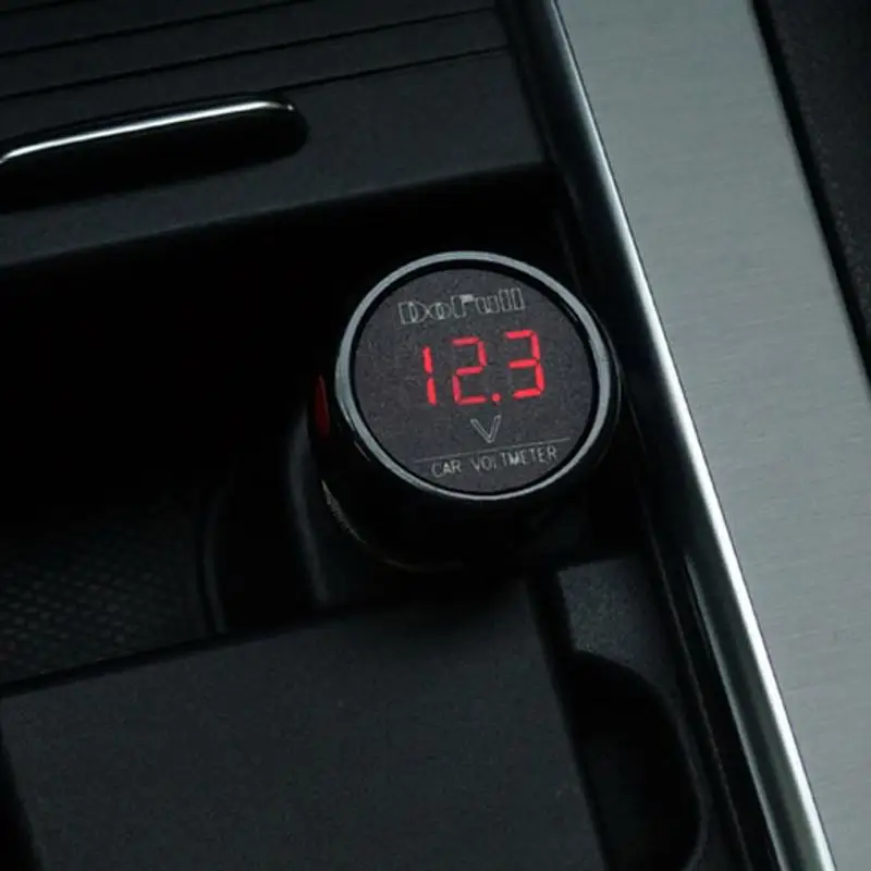 12V/24V Auto Car Digital Voltmeter Red LED Voltage Meter Gauge Automobiles Cigarette Lighter Battery/Engine Volt Monitor Tester