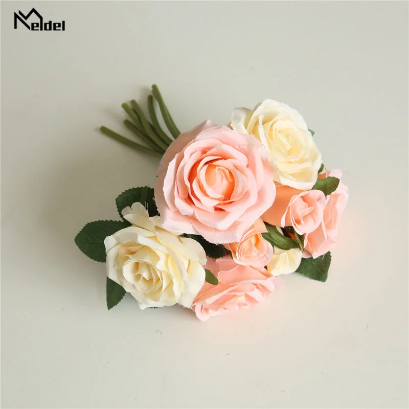 Meldel Wedding Bouquet Bridal Silk Rose Flowers Bridesmaids Holder Wedding Bouquets Artificial Accessories Home Wedding Supplies