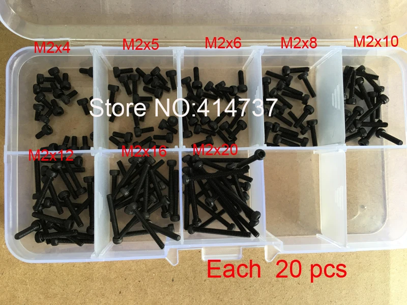 160PCS DIN912 M2 Hex socket head cap screw kit set  grad12.9 m2 x 4/5/6/8/10/12/16./20