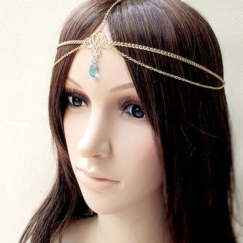 New Wedding Hair Accessories Simple Tassel Pearl Water Drop Gold Bijoux Bridal Headband Crystal Head Chain For Women