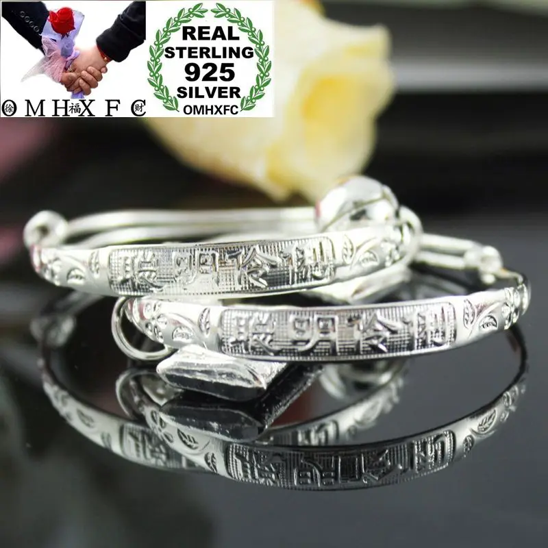 OMHXFC Wholesale European Fashion Kids Baby Birthday Gift Peace Clever Bell Lock 925 Sterling Silver Bracelets BE287