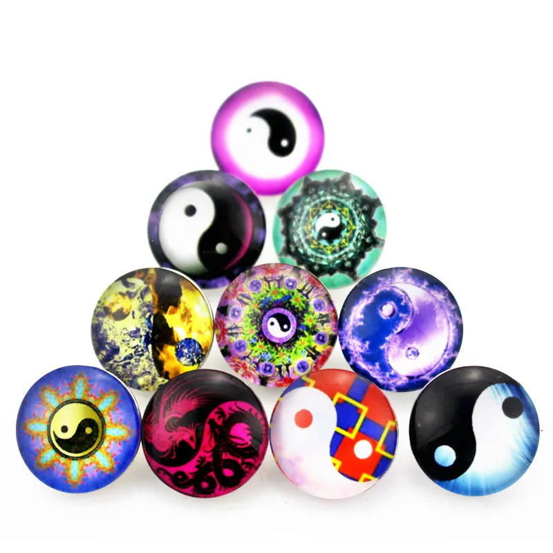 20pcs/lot New Mix Random YING YANG Snap Buttons Fit 18mm Glass Buttons Snap Jewelry Bracelets&Bangles Diy Snap Jewelry