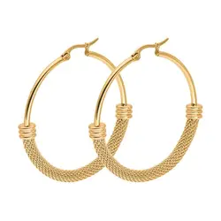 Wholesale Jewelry - Titanium steel Net Round Circle Hoop Earrings Jewelry For Women Fashion Gold Color 4 Size