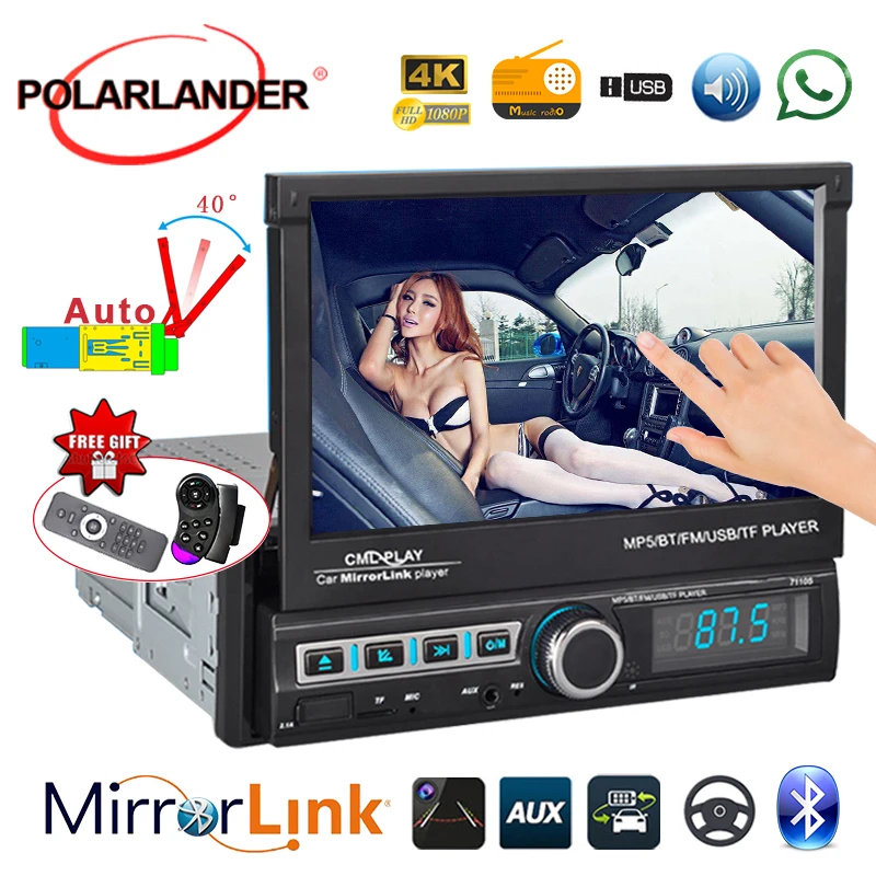 

7 inch high-definition car mobile phone electric retractable Bluetooth hands-free U disk playback reversing image map cards FM r