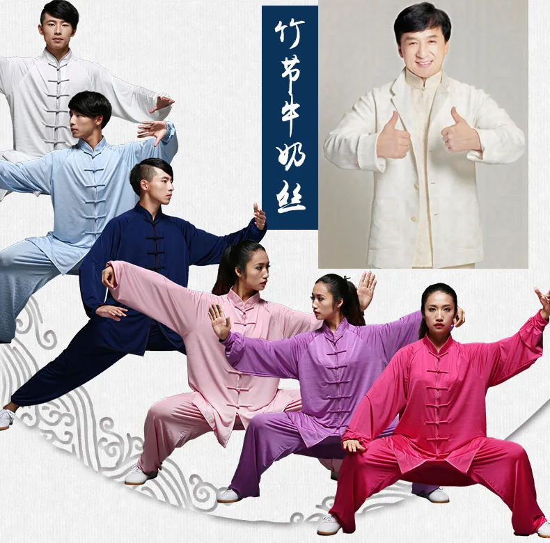 Jackie Chan – uniforme uniforme, vêtements en soie et lait, vêtements d'exercice et de Performance Wushu, tenue de combat Tai Chi Kungfu, printemps-automne