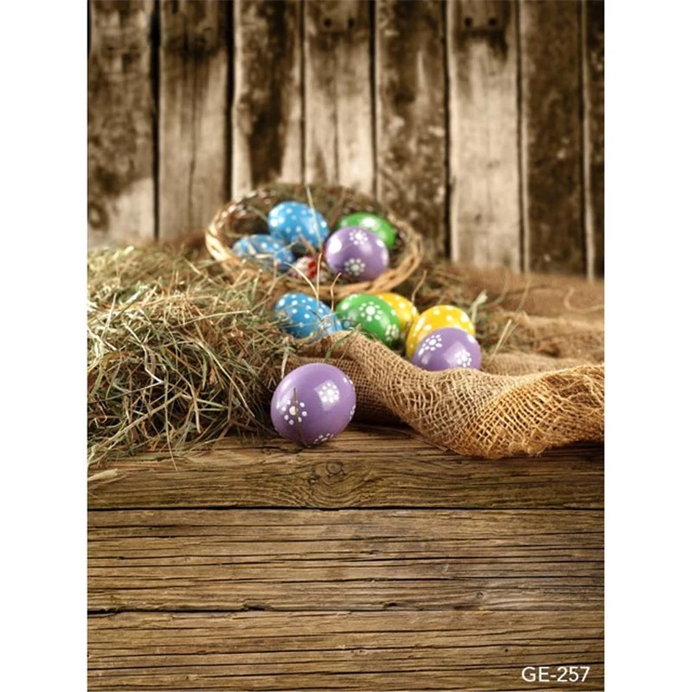 

Easter Day Photography Backdrops Vintage Wooden Wall Floor Printed Straw Basket Eggs Baby Newborn Kids Photo Studio Backgrounds