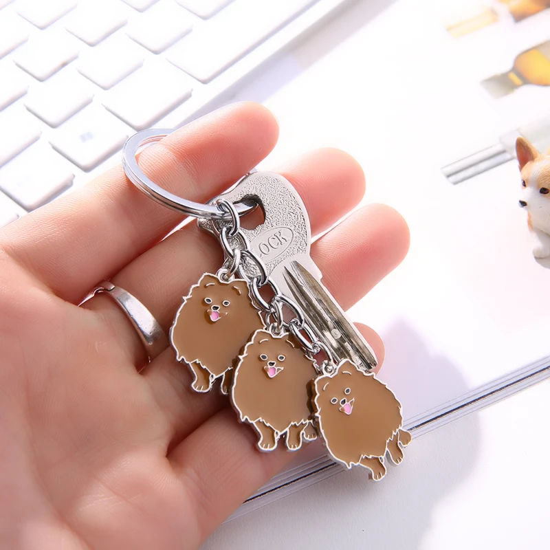 NEW Fashion Jewelry White/ Brown Pomeranian Keychain Pet Dogs Key Ring Gift For Woman Drop Shipping Can Wholesale Keyring Car