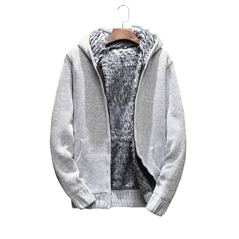 XingDeng Men Sweater Warm Affordable Thick Fashion Knitting Hoodies Men Sweatshirt Zip Male Hooded Fur Top Clothes