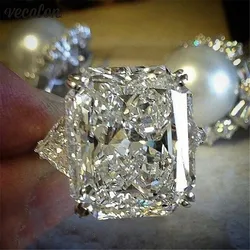 Vecalon Statement ring 925 Sterling Silver Cushion cut 8ct AAAAA Cz Engagement wedding band rings For women Party Finger Jewelry