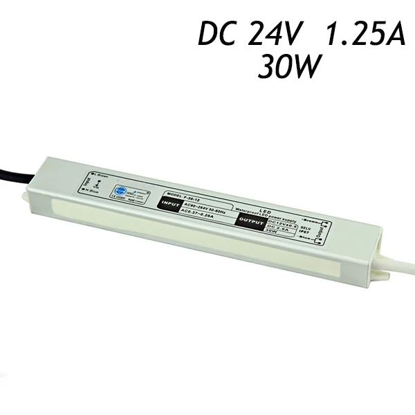 10pcs/lot 24V 1.25A 30W IP67 Waterproof LED Power Supply Driver for LED Strip AC 110~220V To DC 24V Transformers