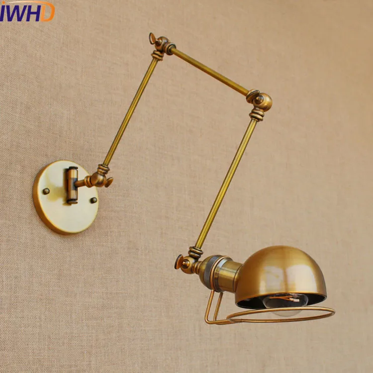 IWHD-Lámpara De Pared De brazo largo oscilante, luz LED Edison Retro Para Loft, candelabro Industrial, oro