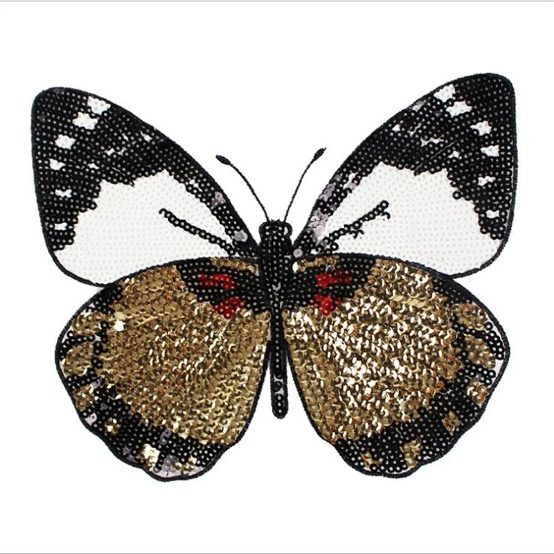 New Butterfly Embroidery lace applique paillette fabric sweater clothes Iron on patch stickers t-shirt diy decoration