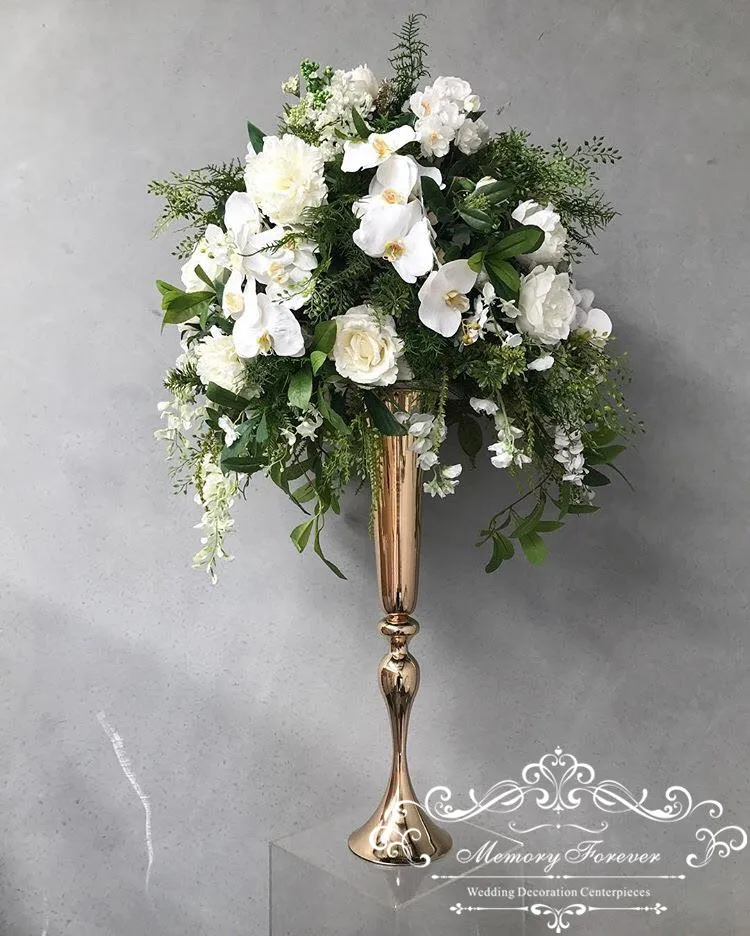 29.5 Inches Tall Metallic Gold Floral Trumpet Vase Riser Wedding Centerpiece Floral Vase Decoration Aisle Walkway Floor Vase